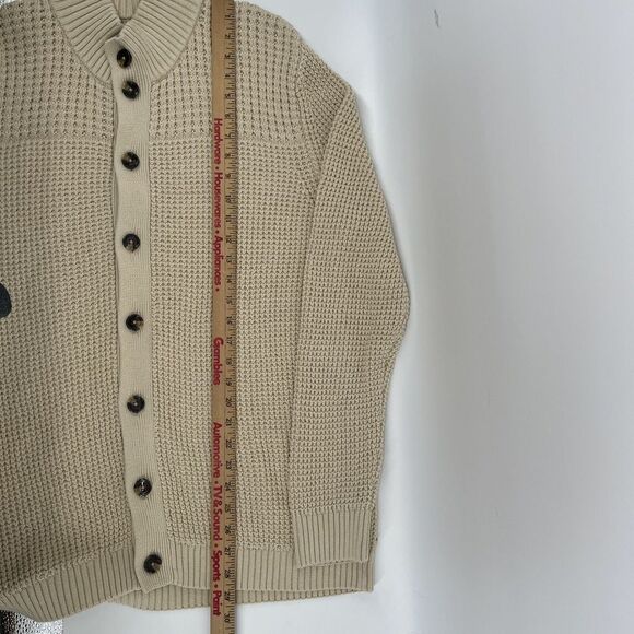 Club Room Chunky Waffle Cardigan Sweater Mens Large Grandpa Dad Cotton Beige Tan - Picture 4 of 10